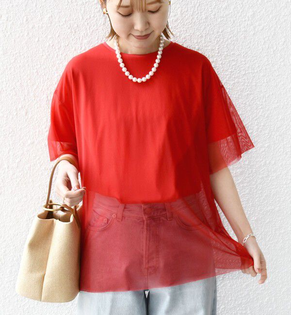 SHIPS for women「【WEB限定】スター チュール レイヤード TEE」|Tシャツ・カットソー|レッド