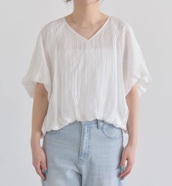 quaranciel「quaranciel:〈洗濯機可能〉シアー ストライプ ギャザーフレア スカート & ブラウス セット」|ワンピース|