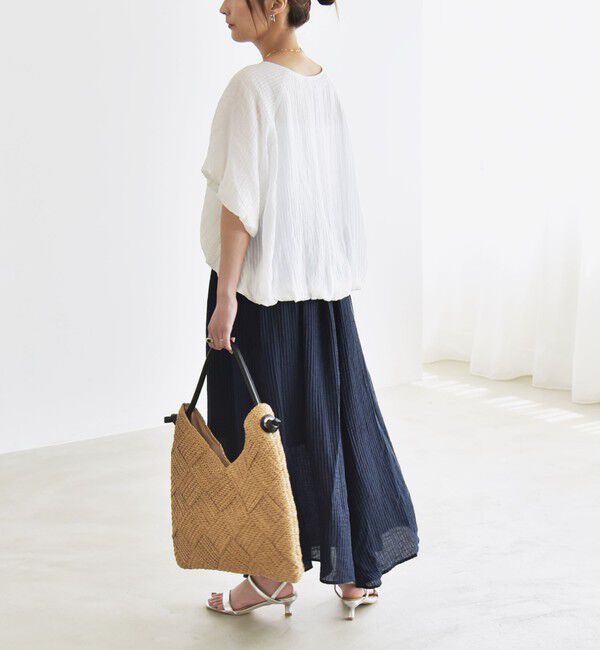 quaranciel「quaranciel:〈洗濯機可能〉シアー ストライプ ギャザーフレア スカート & ブラウス セット」|ワンピース|