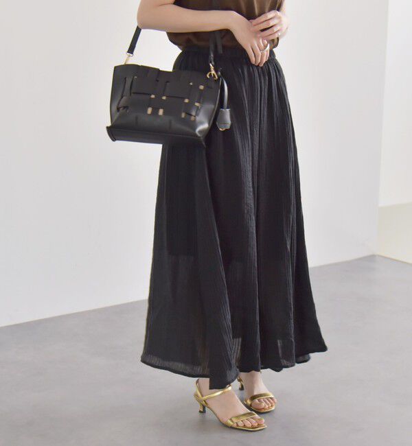 quaranciel「quaranciel:〈洗濯機可能〉シアー ストライプ ギャザーフレア スカート & ブラウス セット」|ワンピース|