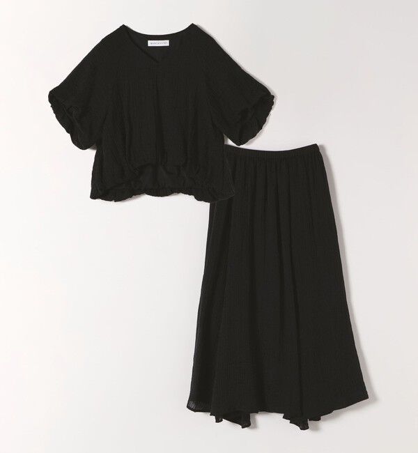 quaranciel「quaranciel:〈洗濯機可能〉シアー ストライプ ギャザーフレア スカート & ブラウス セット」|ワンピース|