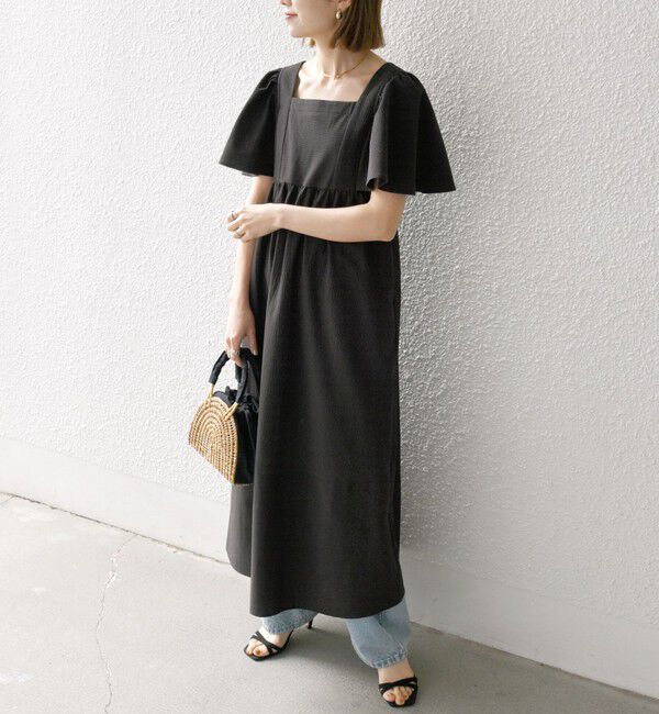 SHIPS any「SHIPS any:〈洗濯機可能〉ミニサッカー スクエアネック フレア ワンピース」|ワンピース|