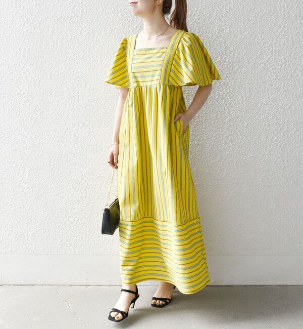 SHIPS any「SHIPS any:〈洗濯機可能〉ミニサッカー スクエアネック フレア ワンピース」|ワンピース|