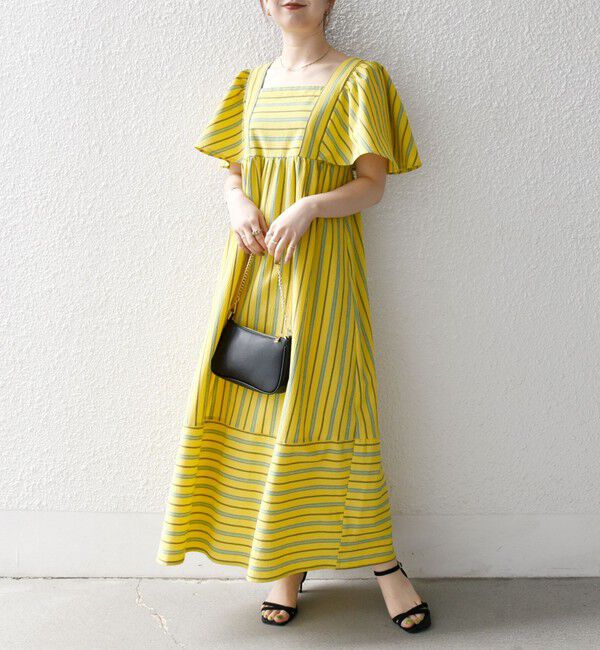 SHIPS any「SHIPS any:〈洗濯機可能〉ミニサッカー スクエアネック フレア ワンピース」|ワンピース|