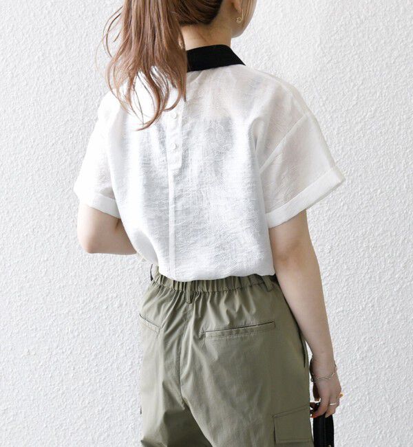 SHIPS any「SHIPS any:〈洗濯機可能〉フラワー ジャカード バイカラー プルオーバー シャツ」|シャツ・ブラウス|