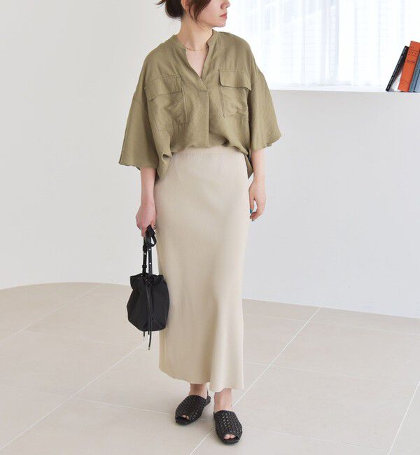 quaranciel「quaranciel:〈手洗い可能〉フレア ハーフスリーブ バンドカラー スキッパー シャツ」|シャツ・ブラウス|