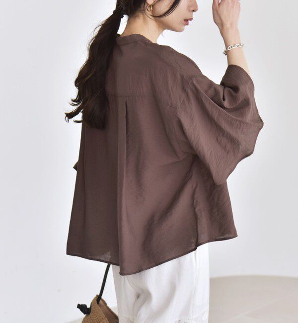 quaranciel「quaranciel:〈手洗い可能〉フレア ハーフスリーブ バンドカラー スキッパー シャツ」|シャツ・ブラウス|