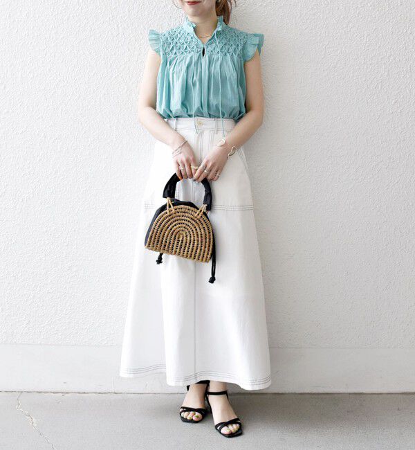 SHIPS any「SHIPS any:〈洗濯機可能〉ハンドスモッキング コットン フリル スタンドカラー ブラウス」|シャツ・ブラウス|