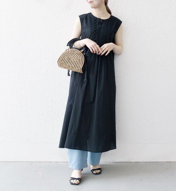 SHIPS any「SHIPS any:〈手洗い可能〉ロープ デザイン ピンタック フレンチスリーブ ワンピース」|ワンピース|