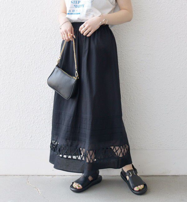 SHIPS any「SHIPS any:〈手洗い可能〉ロープ デザイン ギャザー フレア スカート」|スカート|ブラック