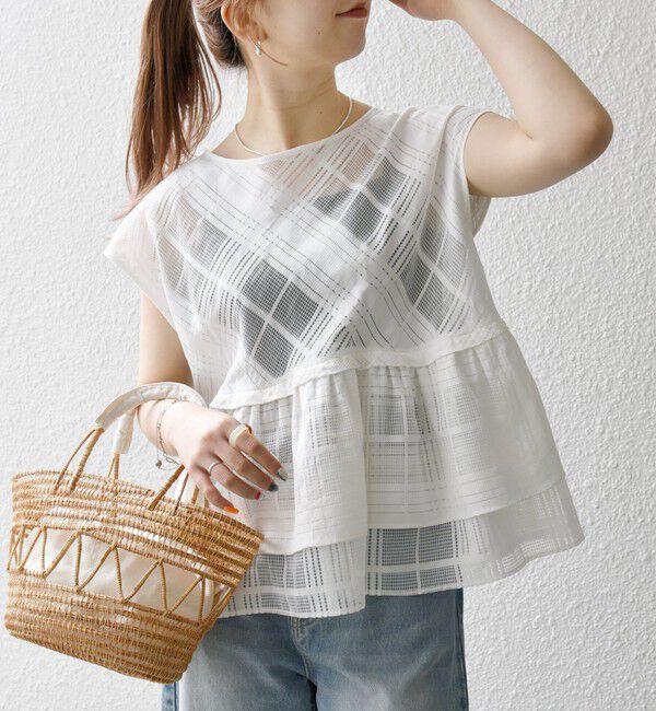 SHIPS any「SHIPS any:〈洗濯機可能〉シアー チェック ティアード ペプラム 2WAY ブラウス」|シャツ・ブラウス|ホワイト