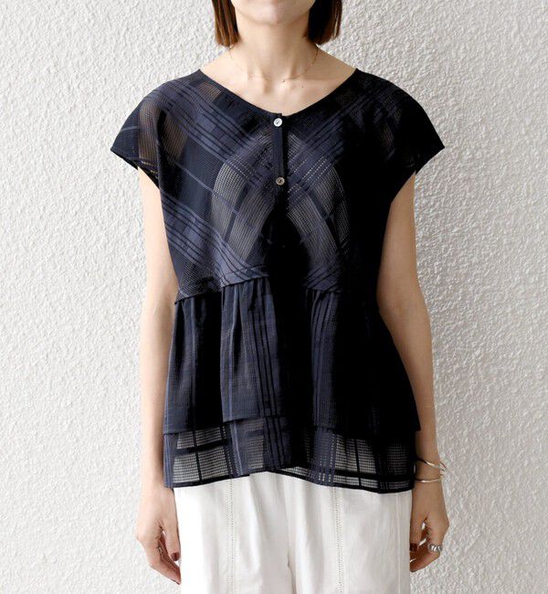 SHIPS any「SHIPS any:〈洗濯機可能〉シアー チェック ティアード ペプラム 2WAY ブラウス」|シャツ・ブラウス|