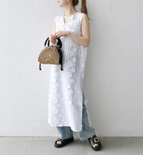 SHIPS any「SHIPS any:〈手洗い可能〉3D フラワー エンブロイダリー ロング ワンピース」|ワンピース|