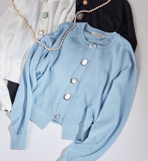 SHIPS for women「TORRAZZO DONNA:〈手洗い可能〉ビジュー シアー カーディガン」|カーディガン|サックスブルー