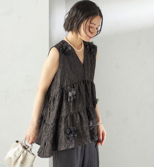 SHIPS for women「TORRAZZO DONNA:〈手洗い可能〉フラワー ティアード ブラウス」|シャツ・ブラウス|