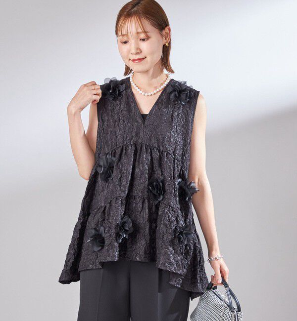 SHIPS for women「TORRAZZO DONNA:〈手洗い可能〉フラワー ティアード ブラウス」|シャツ・ブラウス|