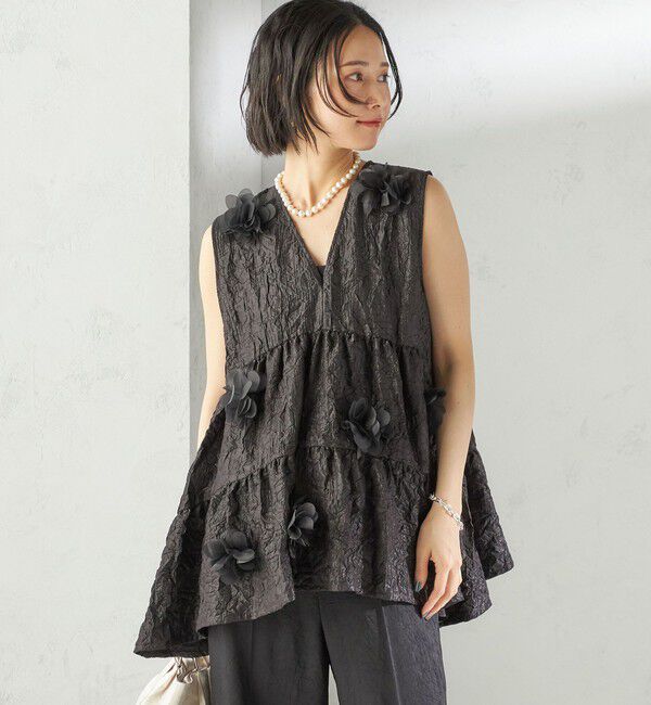 SHIPS for women「TORRAZZO DONNA:〈手洗い可能〉フラワー ティアード ブラウス」|シャツ・ブラウス|