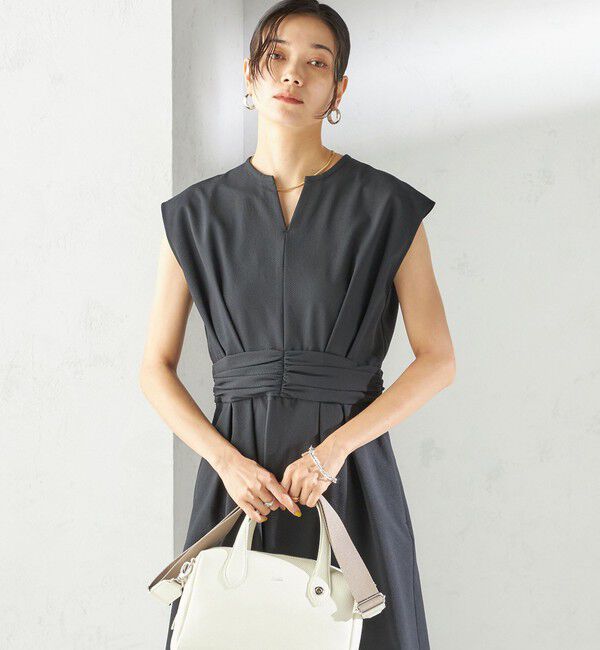 SHIPS for women「〈手洗い可能〉サッカー ストレッチ ドット 無地 フレンチ スリーブ ワンピース」|ワンピース|