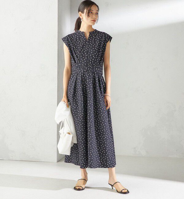 SHIPS for women「〈手洗い可能〉サッカー ストレッチ ドット 無地 フレンチ スリーブ ワンピース」|ワンピース|