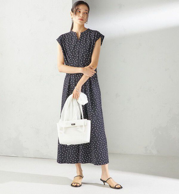 SHIPS for women「〈手洗い可能〉サッカー ストレッチ ドット 無地 フレンチ スリーブ ワンピース」|ワンピース|