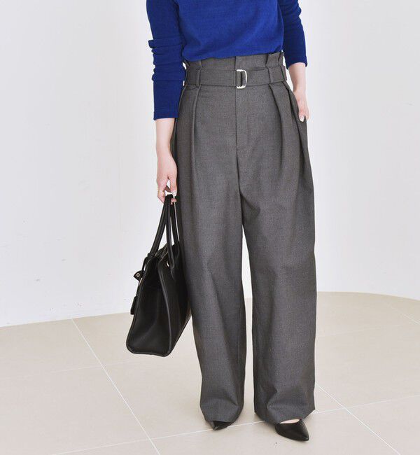 quaranciel「quaranciel:〈洗濯機可能〉ハンサム ハイウエスト ベルト ワイド パンツ」|その他|グレー