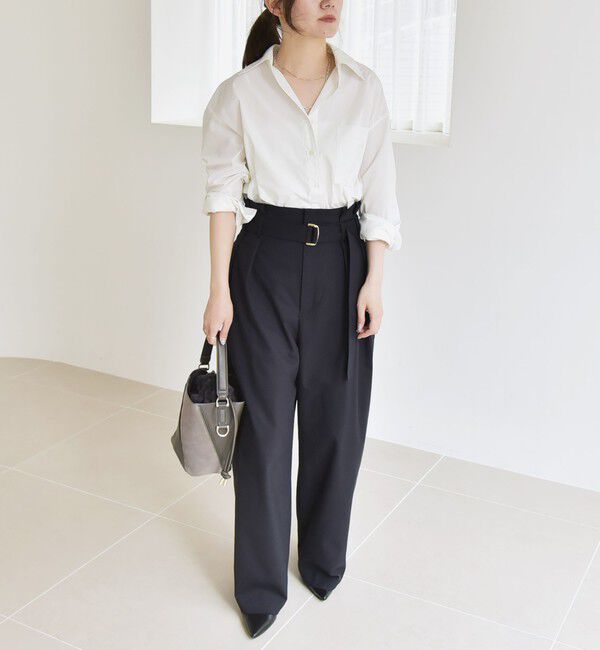 quaranciel「quaranciel:〈洗濯機可能〉ハンサム ハイウエスト ベルト ワイド パンツ」|その他|