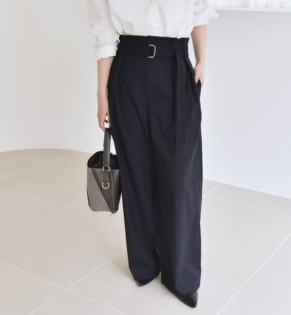 quaranciel「quaranciel:〈洗濯機可能〉ハンサム ハイウエスト ベルト ワイド パンツ」|その他|