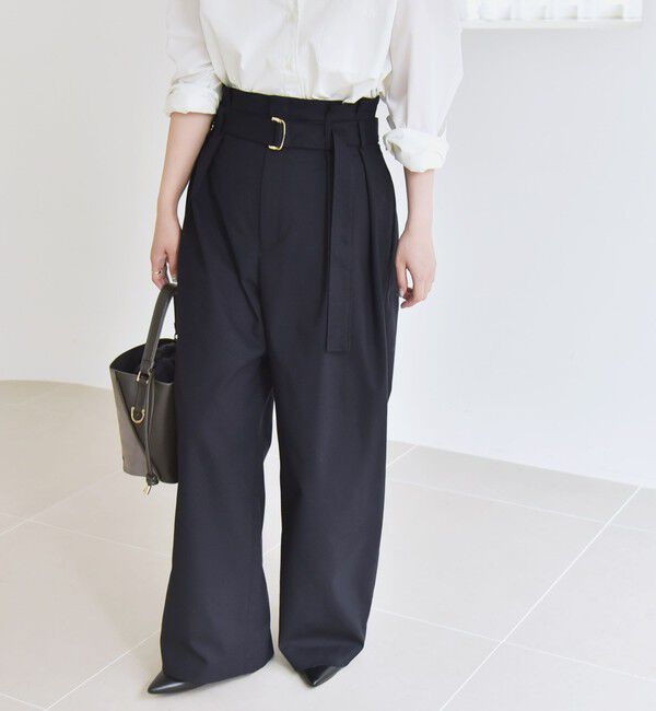 quaranciel「quaranciel:〈洗濯機可能〉ハンサム ハイウエスト ベルト ワイド パンツ」|その他|