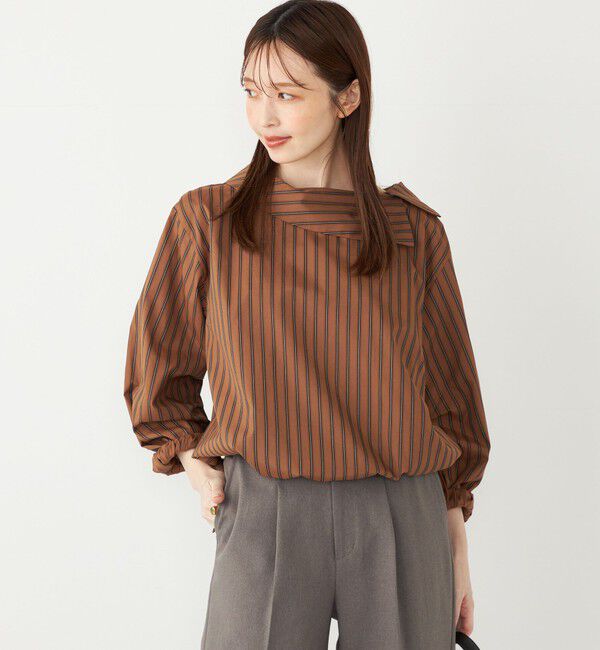 SHIPS Colors 「SHIPS Colors:〈洗濯機可能〉ロール カラー ストライプ ブラウス」|シャツ・ブラウス|