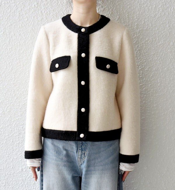 SHIPS any「SHIPS any: バイカラー クルーネック カーディガン ジャケット」|ノーカラージャケット|