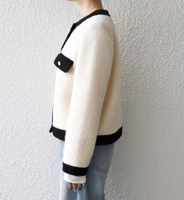 SHIPS any「SHIPS any: バイカラー クルーネック カーディガン ジャケット」|ノーカラージャケット|