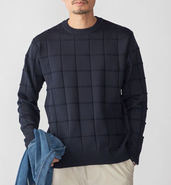 SHIPS「SHIPS:〈手洗い可能〉アモッサ ブロックリンクス ロングスリーブ」|ニット・セーター|ネイビー