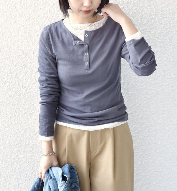 SHIPS Colors 「SHIPS Colors:〈手洗い可能〉ストレッチ レース ボートネック トップス◇」|Tシャツ・カットソー|