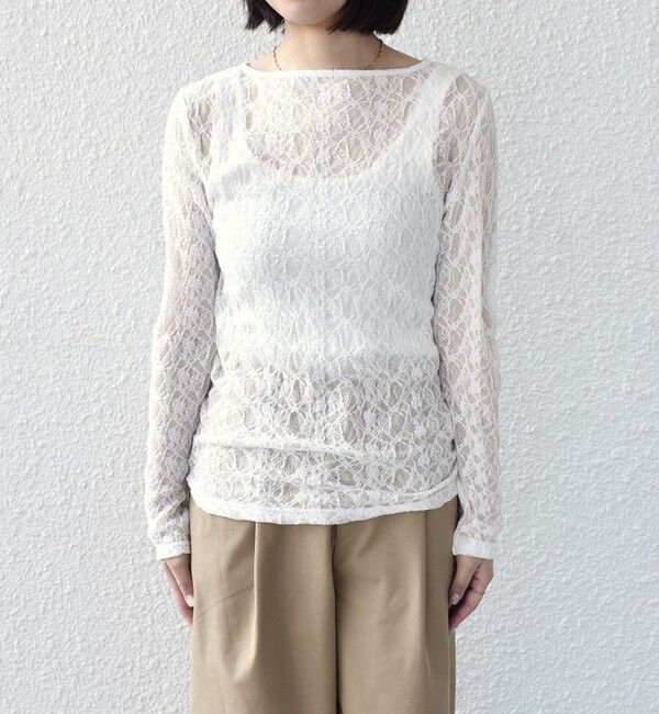 SHIPS Colors 「SHIPS Colors:〈手洗い可能〉ストレッチ レース ボートネック トップス◇」|Tシャツ・カットソー|