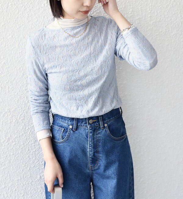 SHIPS Colors 「SHIPS Colors:〈手洗い可能〉ストレッチ レース ボートネック トップス◇」|Tシャツ・カットソー|ライトブルー