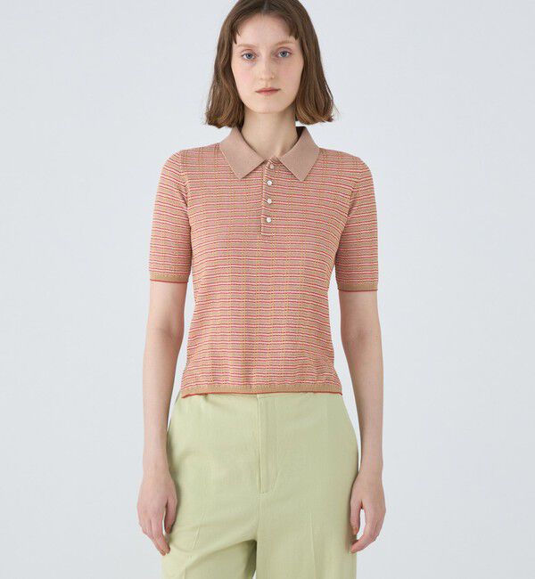 MACPHEE「コットンナイロンラメチェック ポロプルオーバー」|ニット・セーター|