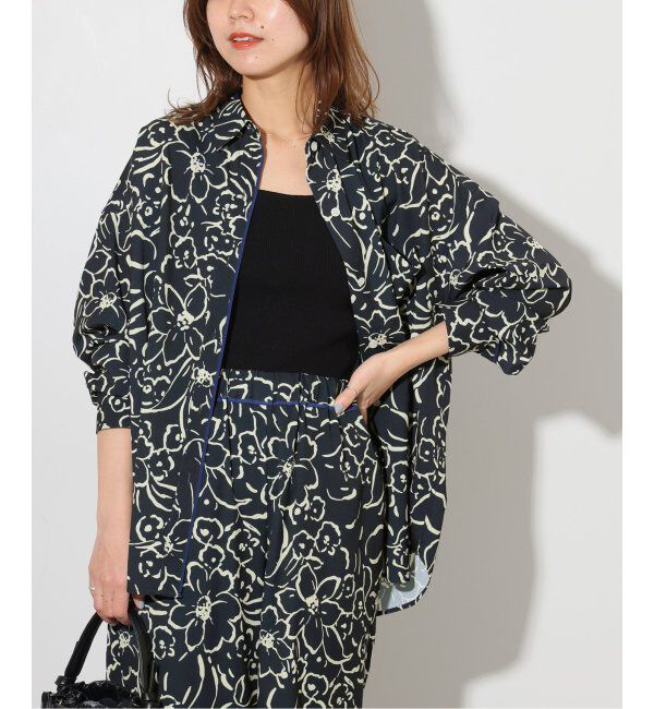 JOURNAL STANDARD relume「ラインフラワーオーバーサイズシャツ」|シャツ・ブラウス|ネイビー