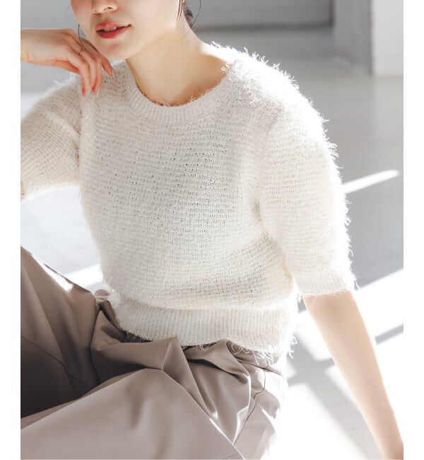 NOBLE「ラティスシャギーショートスリーブニット」|ニット・セーター|