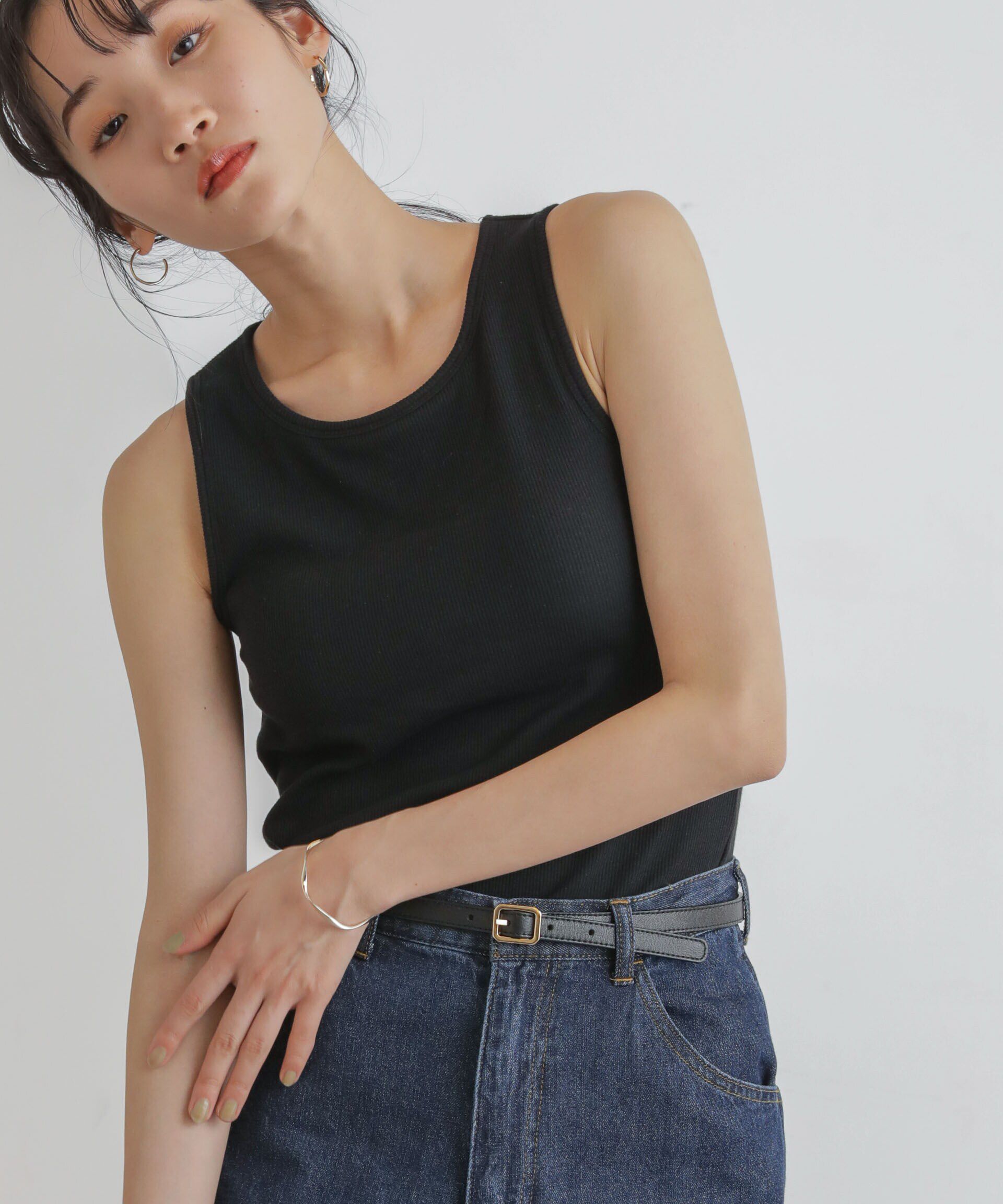 nano･universe「抗菌防臭リブカップ付きアメスリタンク」|タンクトップ|ブラック