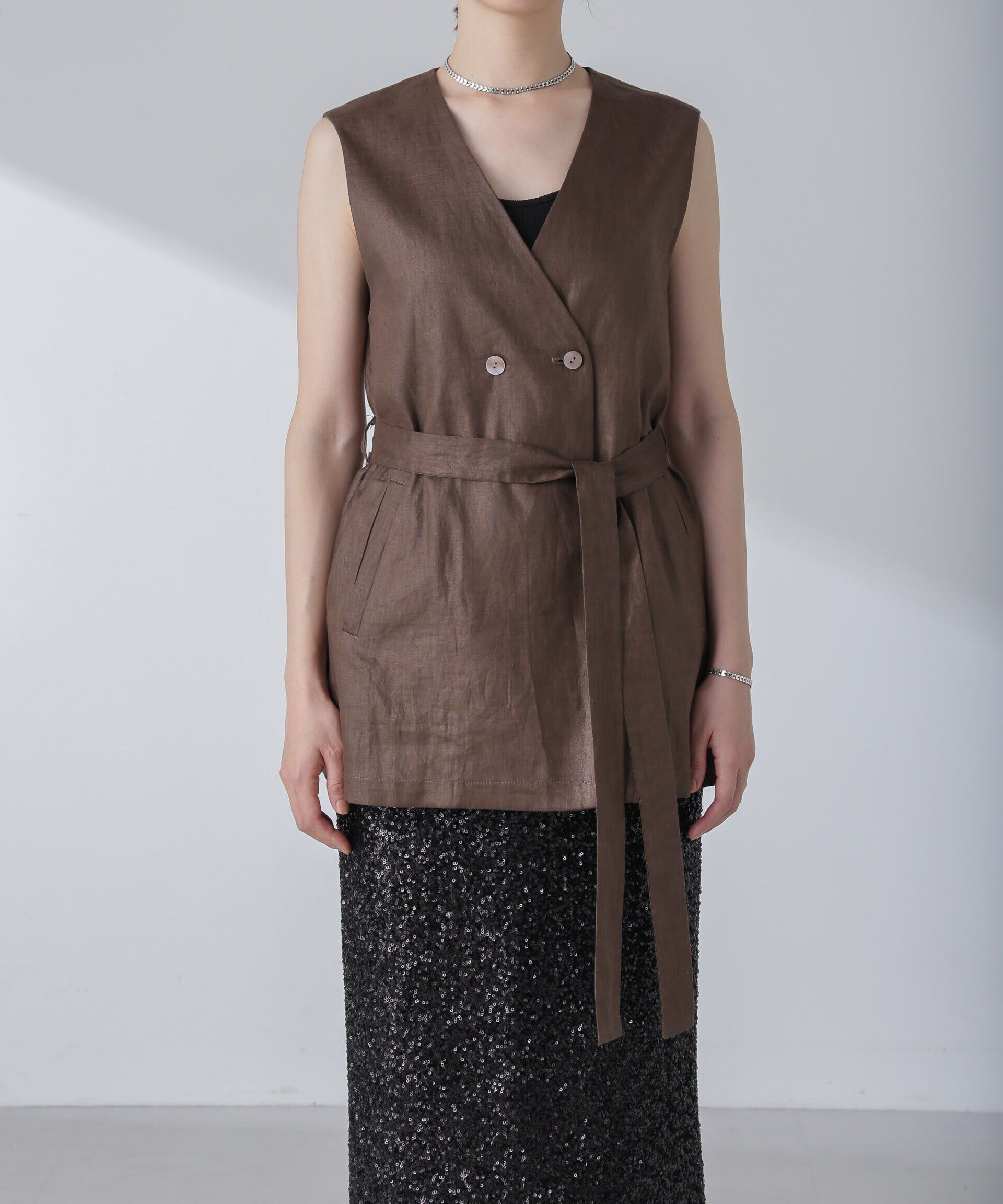 nano･universe「ベルト付リネンジレ(セットアップ可)」|ベスト・ジレ|