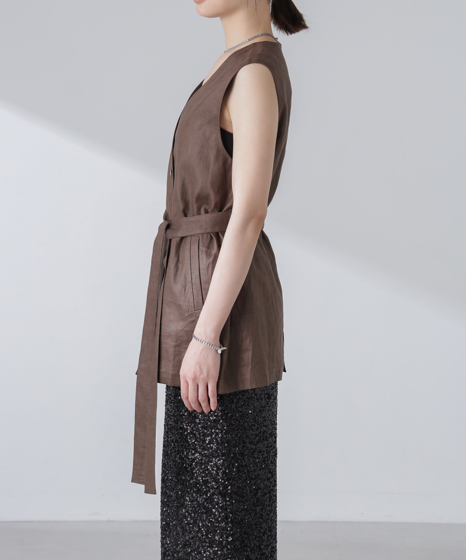 nano･universe「ベルト付リネンジレ(セットアップ可)」|ベスト・ジレ|