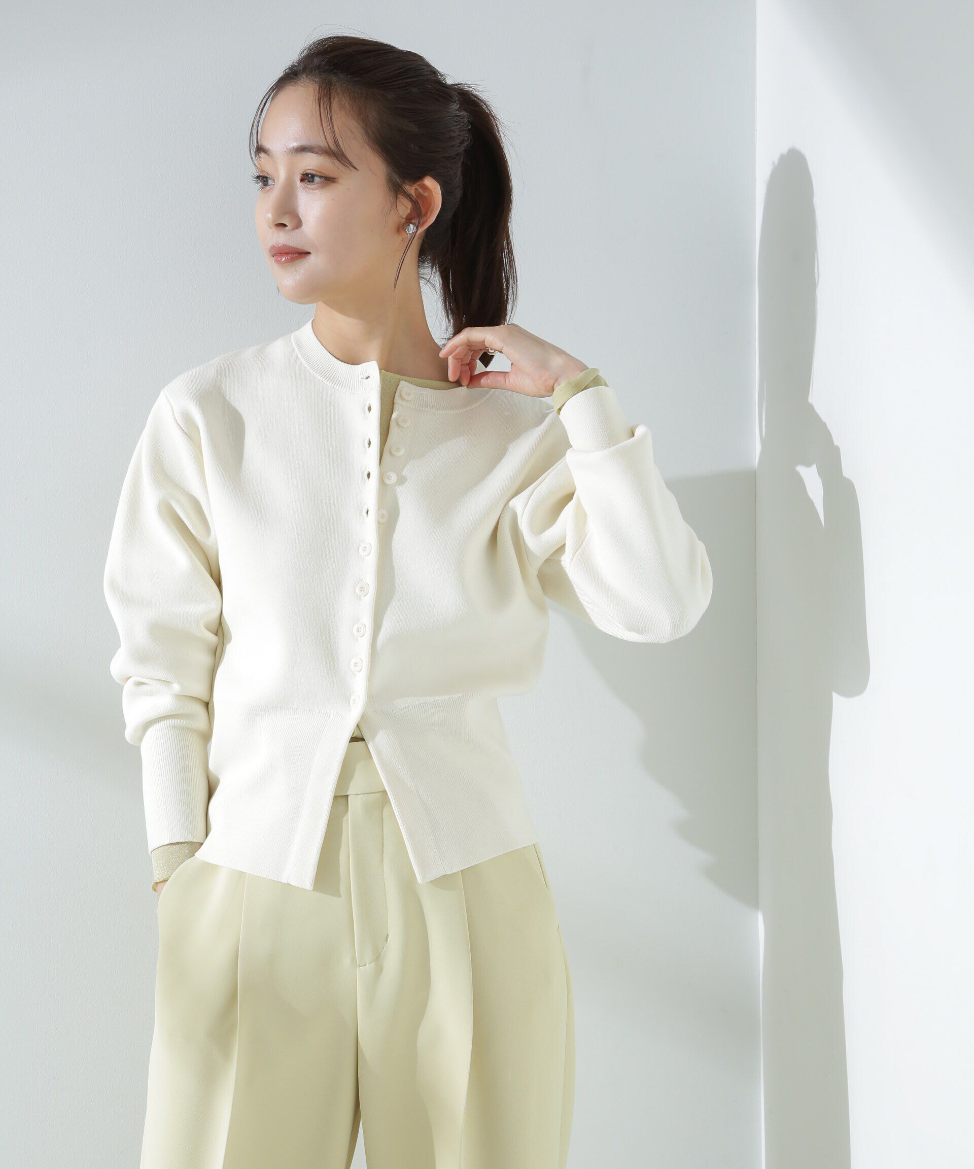 nano･universe「ダブルジャガードクルーネックニットカーディガン」|ニット・セーター|