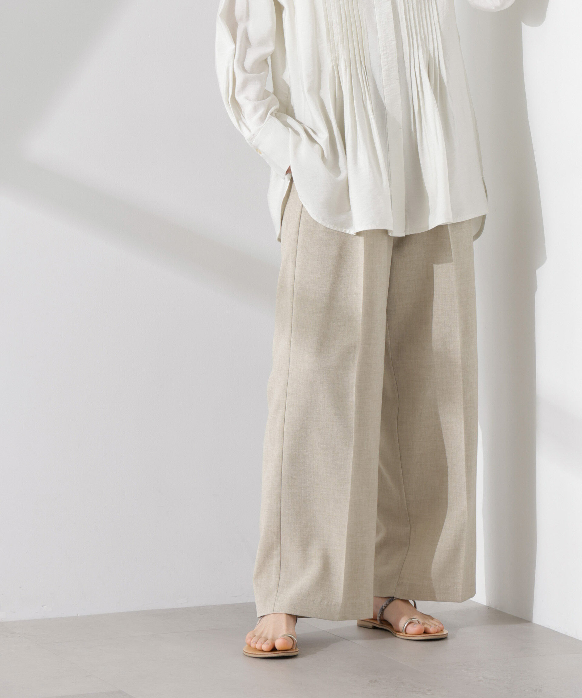 nano･universe「多機能素材スラックス(セットアップ可)」|チノ|ベージュ