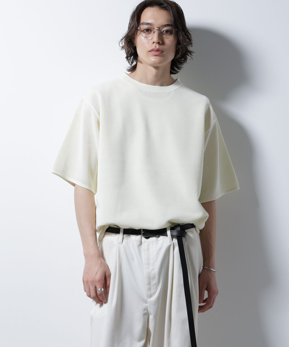 nano･universe「スポンディッシュ メッシュ クルーネックニットTEE」|ニット・セーター|オフホワイト1