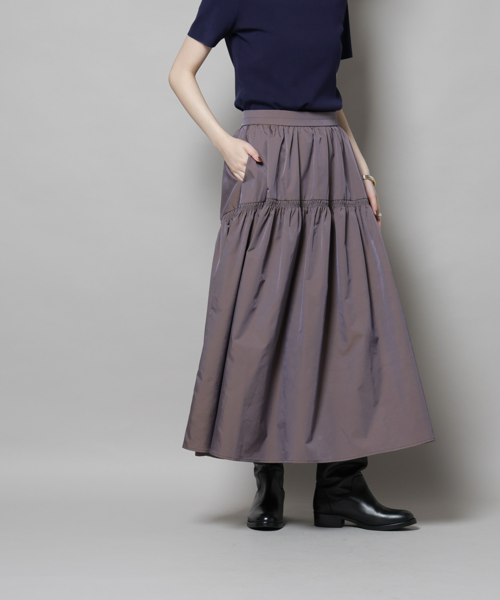 nano･universe「シャンブレータフタティアードギャザースカート」|スカート|