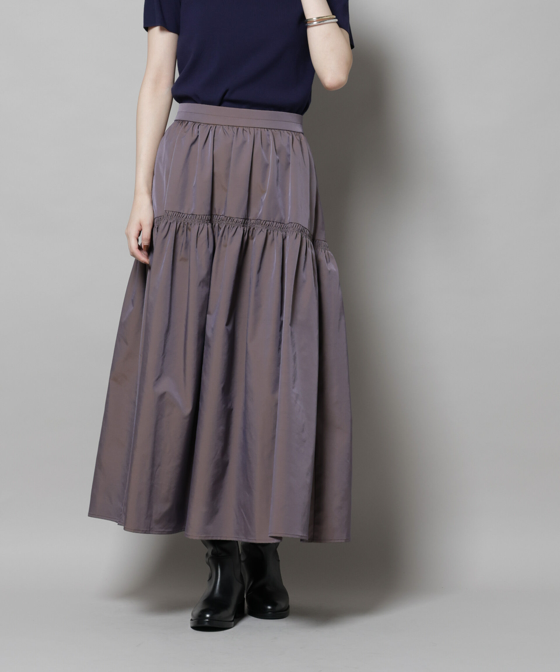 nano･universe「シャンブレータフタティアードギャザースカート」|スカート|