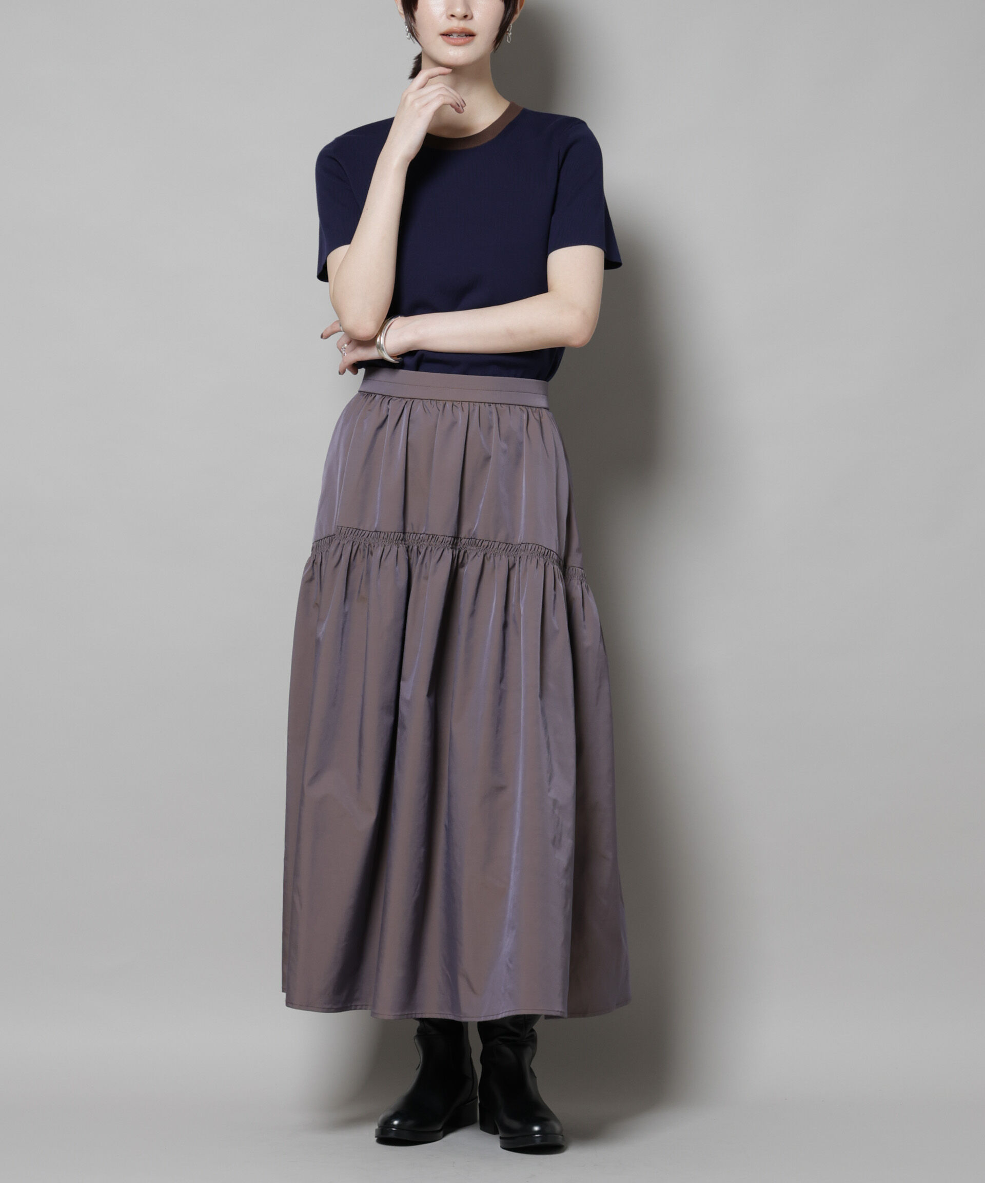 nano･universe「シャンブレータフタティアードギャザースカート」|スカート|