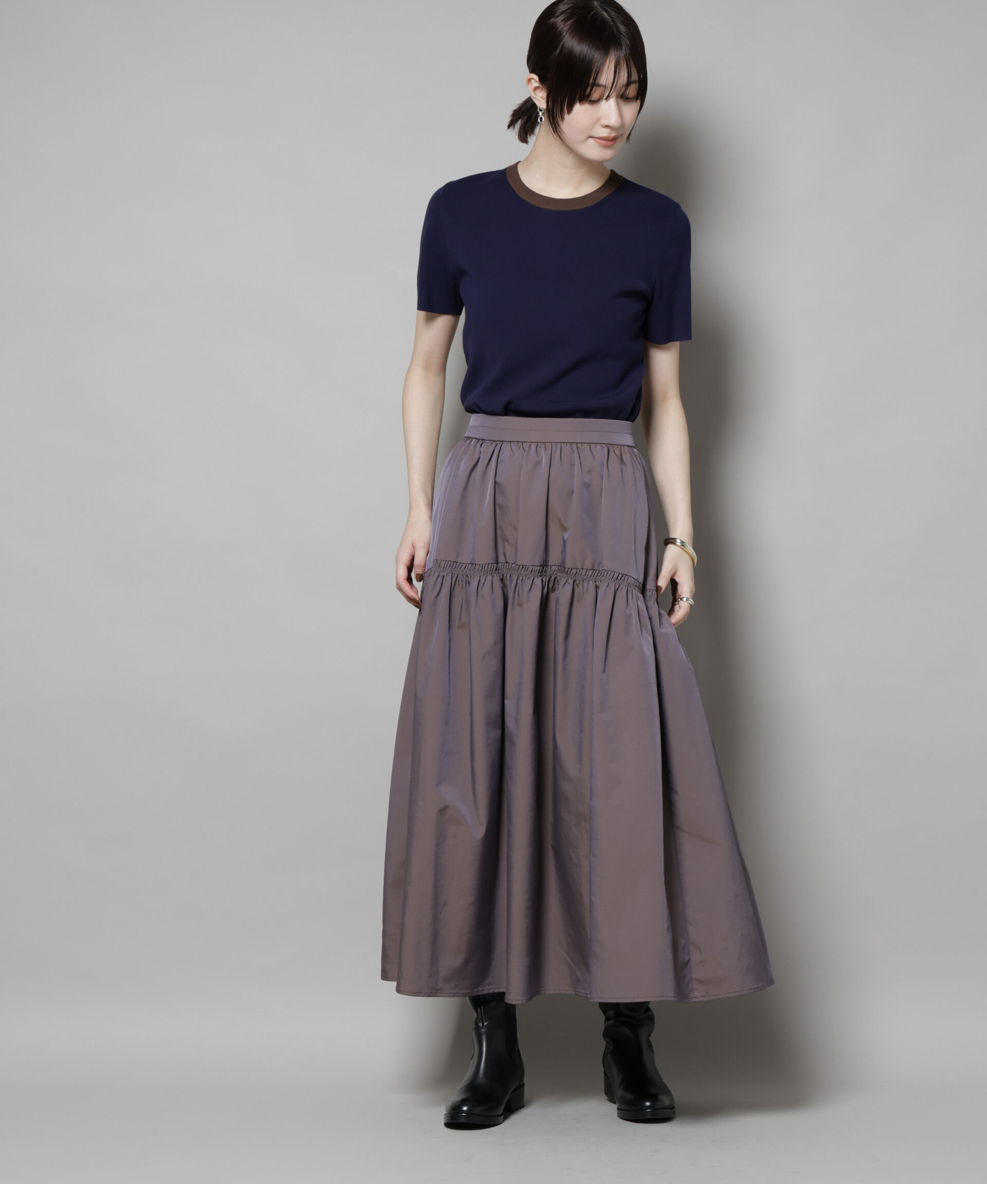 nano･universe「シャンブレータフタティアードギャザースカート」|スカート|