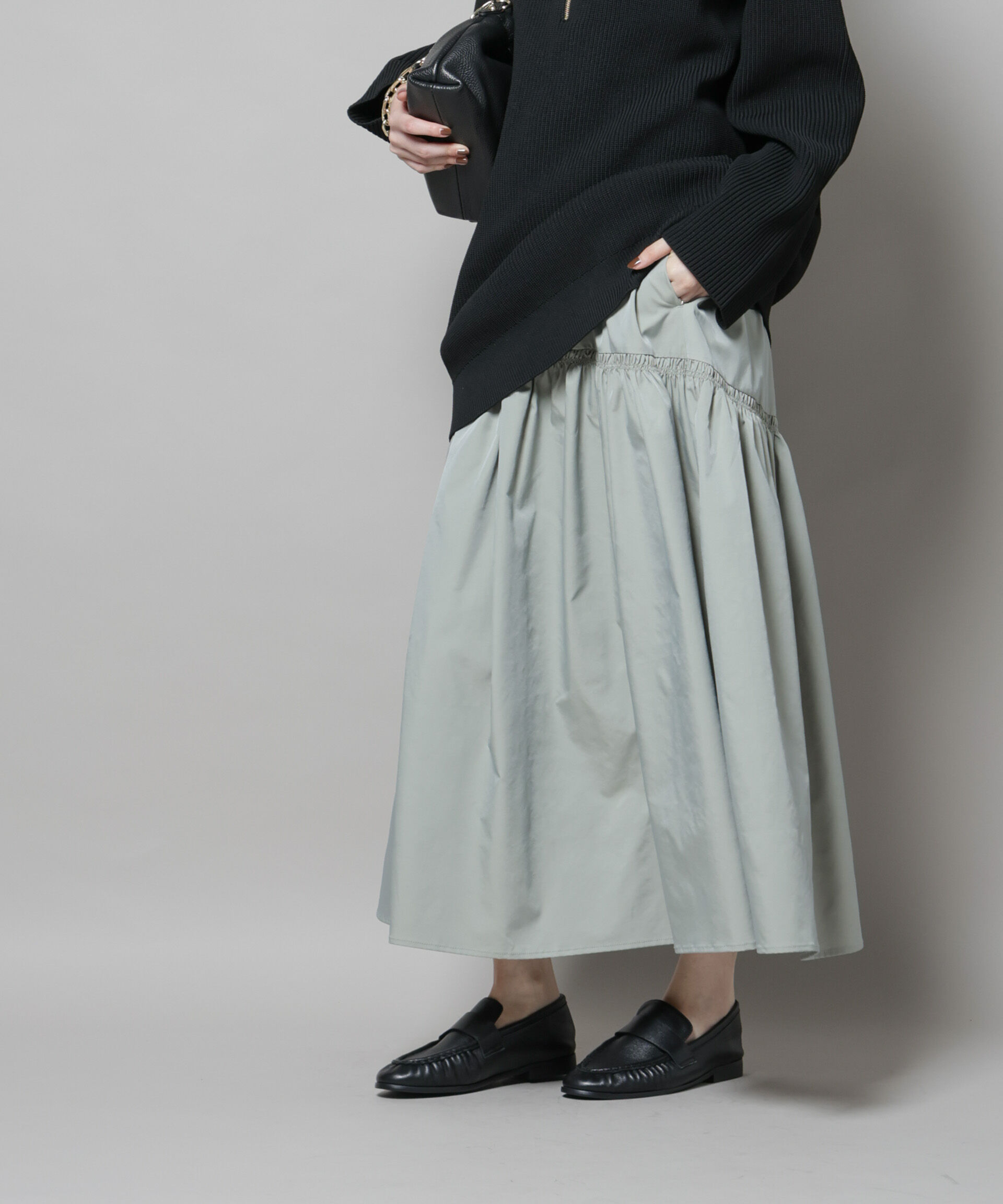 nano･universe「シャンブレータフタティアードギャザースカート」|スカート|