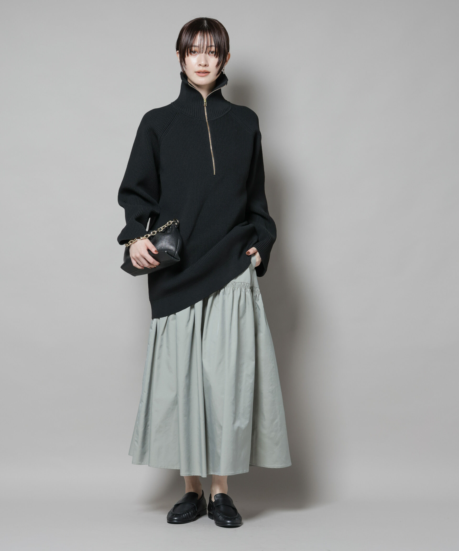 nano･universe「シャンブレータフタティアードギャザースカート」|スカート|